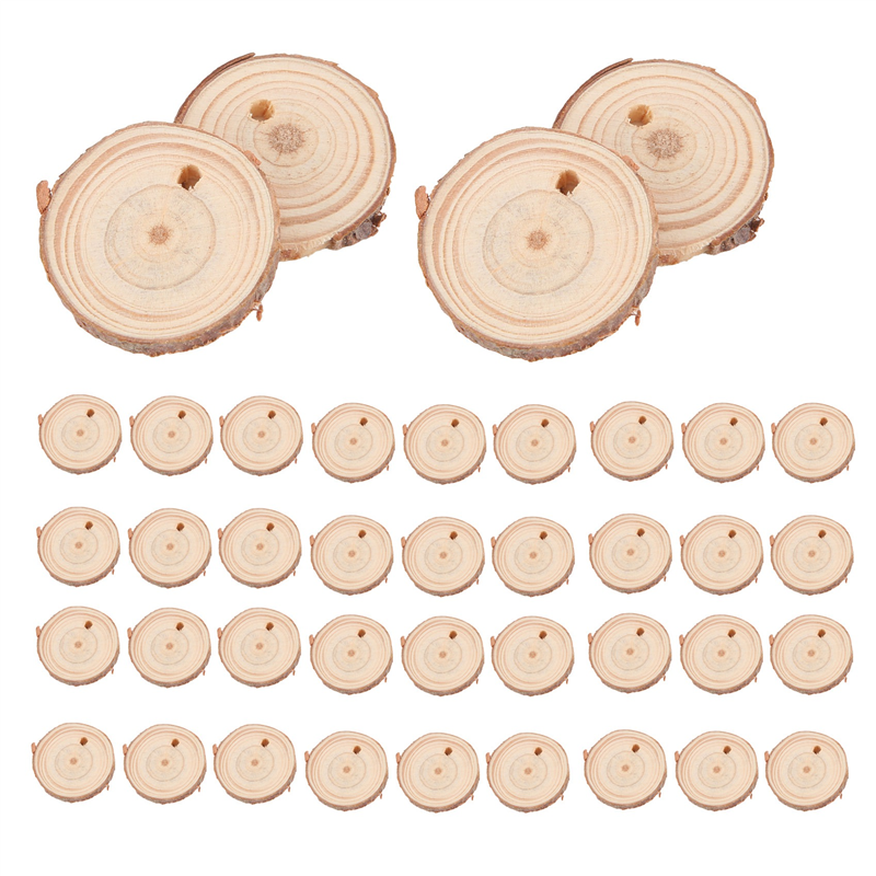 NAMUNY 40Pcs 3-4CM Unfinished Natural Round Wood Slices Circles with Tree Bark Log Discs for DIY Crafts Home Decoration