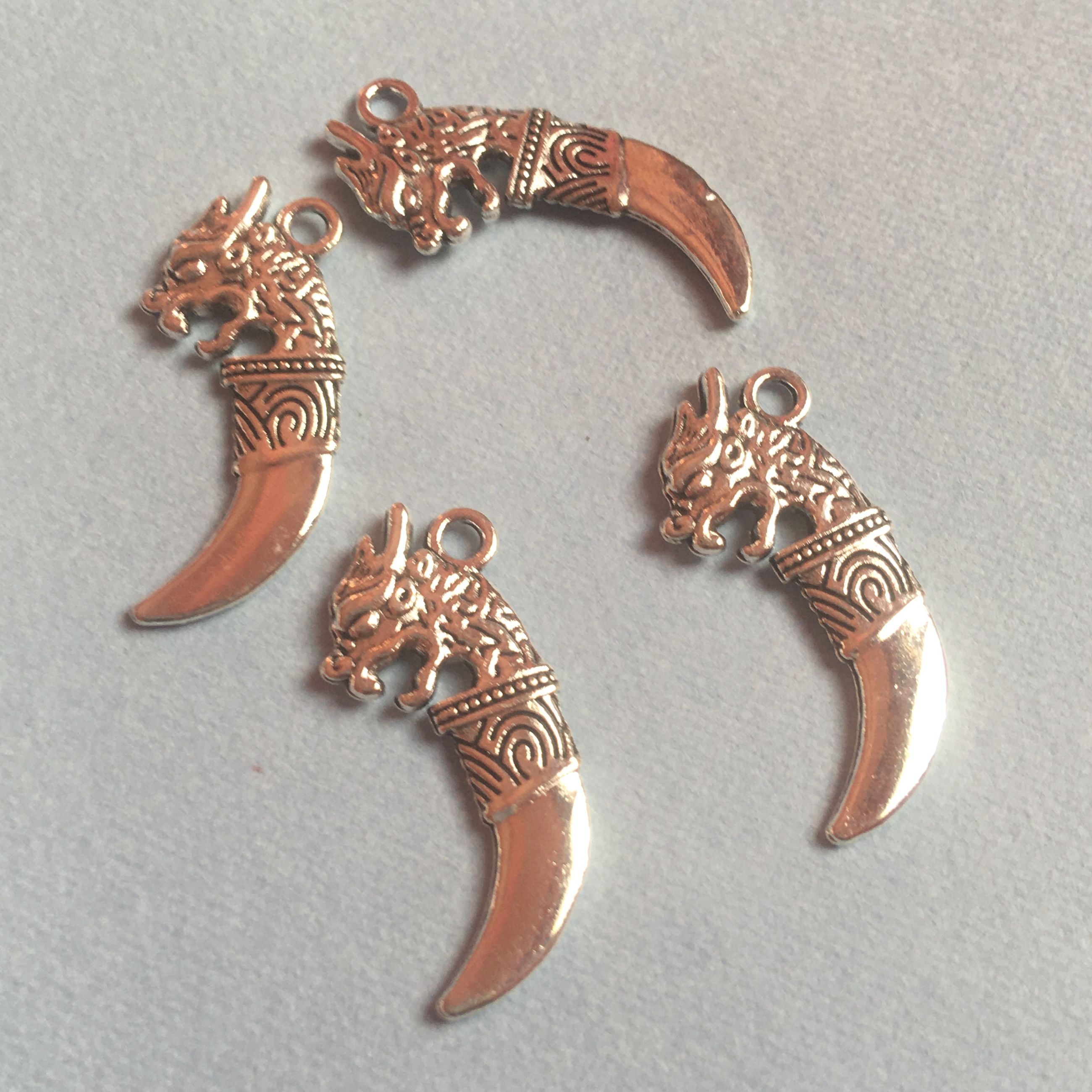 Silver Alloy Dragon Knife Charms: Set of 4 For DIY Bracelet, Necklace, and Earring Jewelry Making