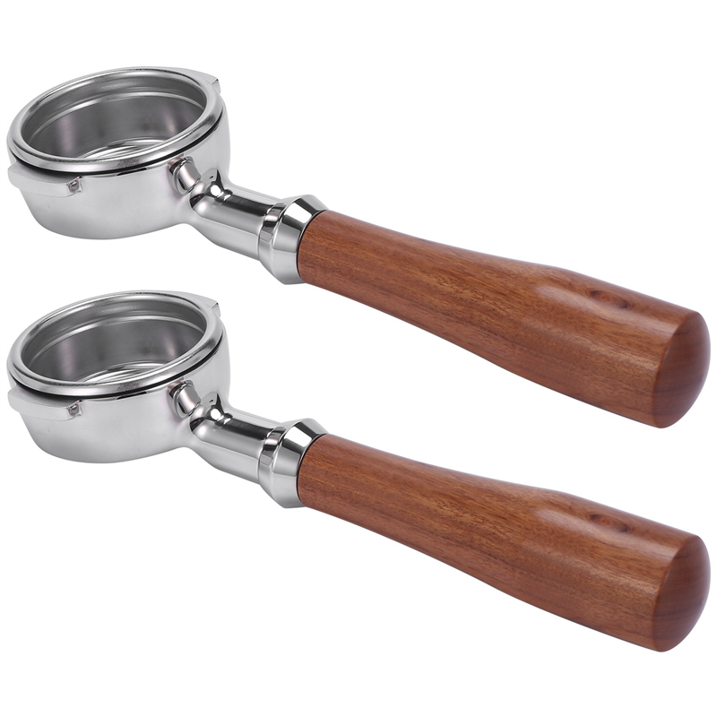 fasdaga 2X 58mm Stainless Steel Coffee Machine E61 No Base Filter Bracket Coffee Bottomless Handle Coffee Spoon Wooden Handle