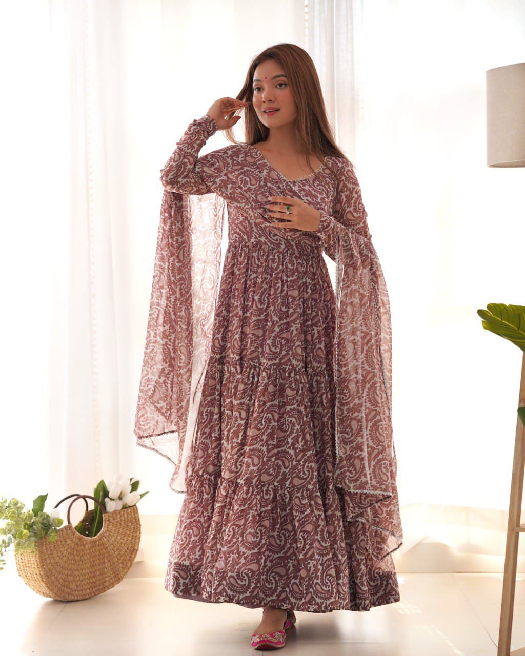 Elegant Pure Soft Fox Georgette Printed Anarkali Set with Pant & Dupatta By Sapnaaz Fashion