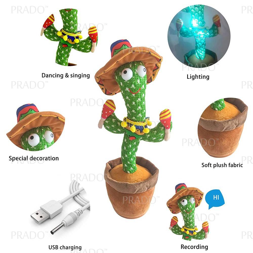 Dancing Cactus Toy, USB Charging, With Free (Brown Cap Red Scarf)