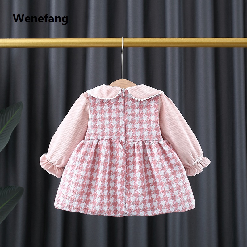 Wenefang Fall winter newborn baby girls clothes outfits velvet warm bow plaid Fashion dress for baby girls clothing 1 year birthday dresses dress