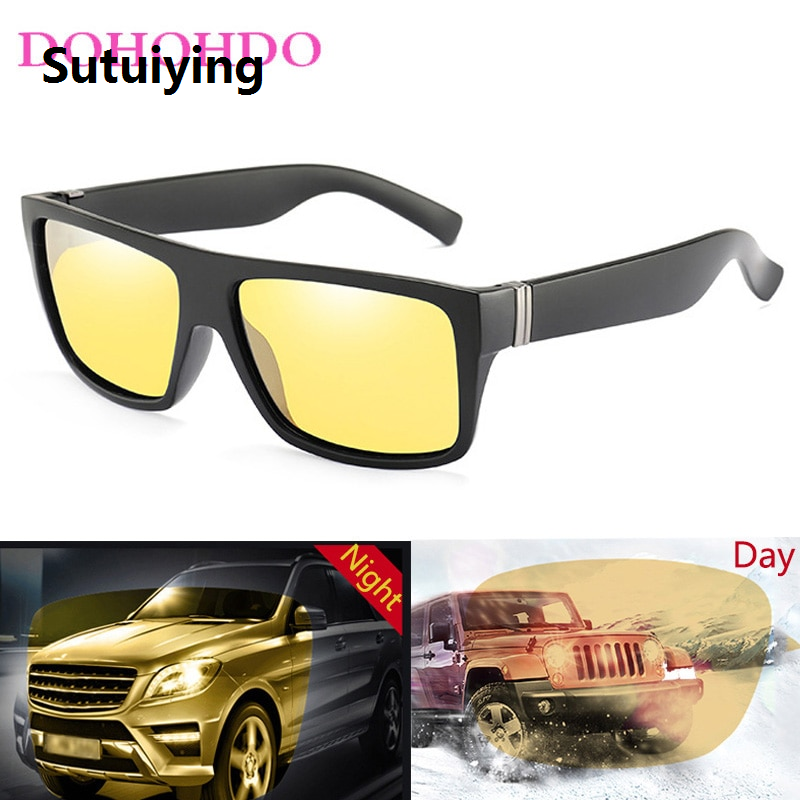 Sutuiying ew Square Sunglasses en ight Vision olarized Fishing riing Sun lasses For en ale Yellow Eyewear Accessories 400