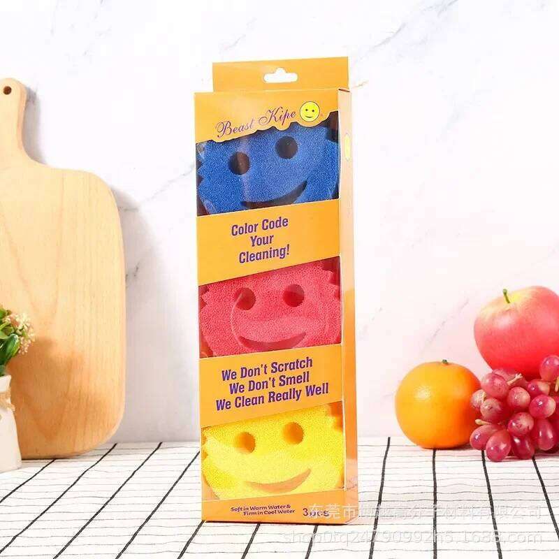 Reusable Dishwashing Sponges Temperature Sensing Car Brush Smiley Face Sponge Clean Glass Windows Cleaning Tool