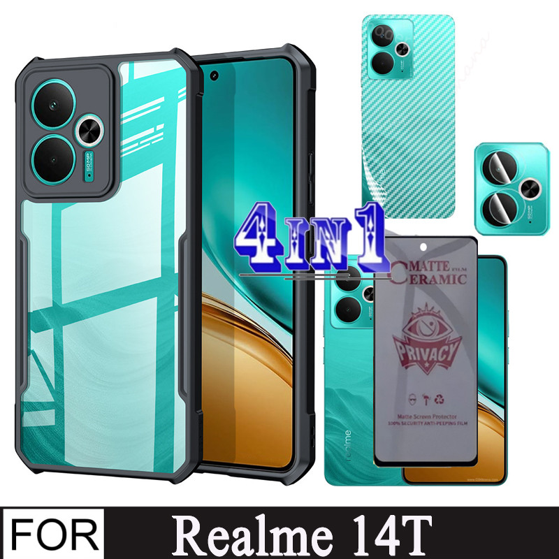 4In1 Realme 14T Shockproof Phone Case for Realme 14 Note 60 60X Anti-Spy Privacy Ceramic film+ back film