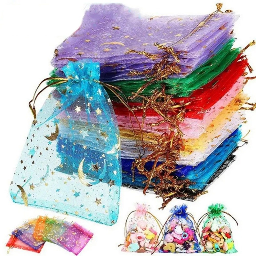10/20pcs New Moon Stars Drawstring Bags Organza Multi-Color Gift Bags Storage Bag For Festival Party Wedding