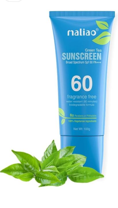 Maliao Green Tea Sunscreen SPF 60 - Water-Resistant & Hydrating UV Protection (100g)