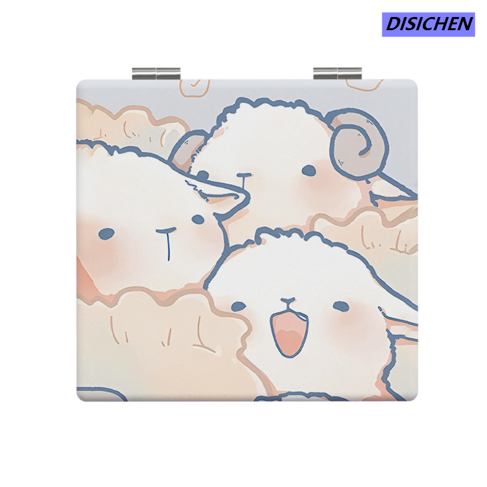 DISICHEN 【Customizable】 Square Cute pattern Trendy Lightweight Mini size Mini folding makeup High-definition Double-sided for Traveling Makeup on the go Daily -ups Teenagers Gift idea