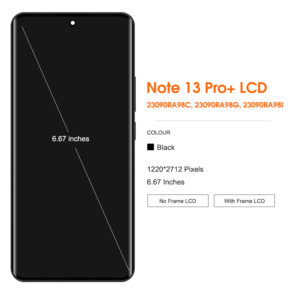 HOT For Xiaomi Redmi Note 13 Pro+ 5G LCD Display Touch Screen Digitizer Assembly 6.67'' Frame Included for Redmi Note 13 pro plus 5G