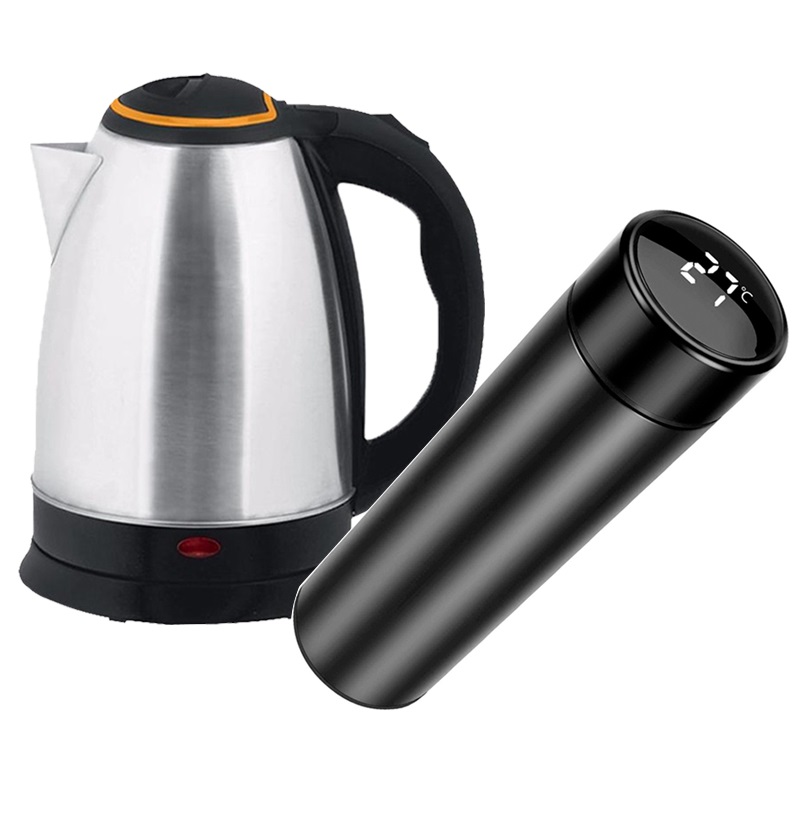 ( Bundle) 2.0L Stainless Steel Electric Kettle 1500W With 500ml Smart Cup Smart Temperature Display Stainless Steel Vacuum Thermos Water Bottle Smart Temperature Display Tumbler Cup