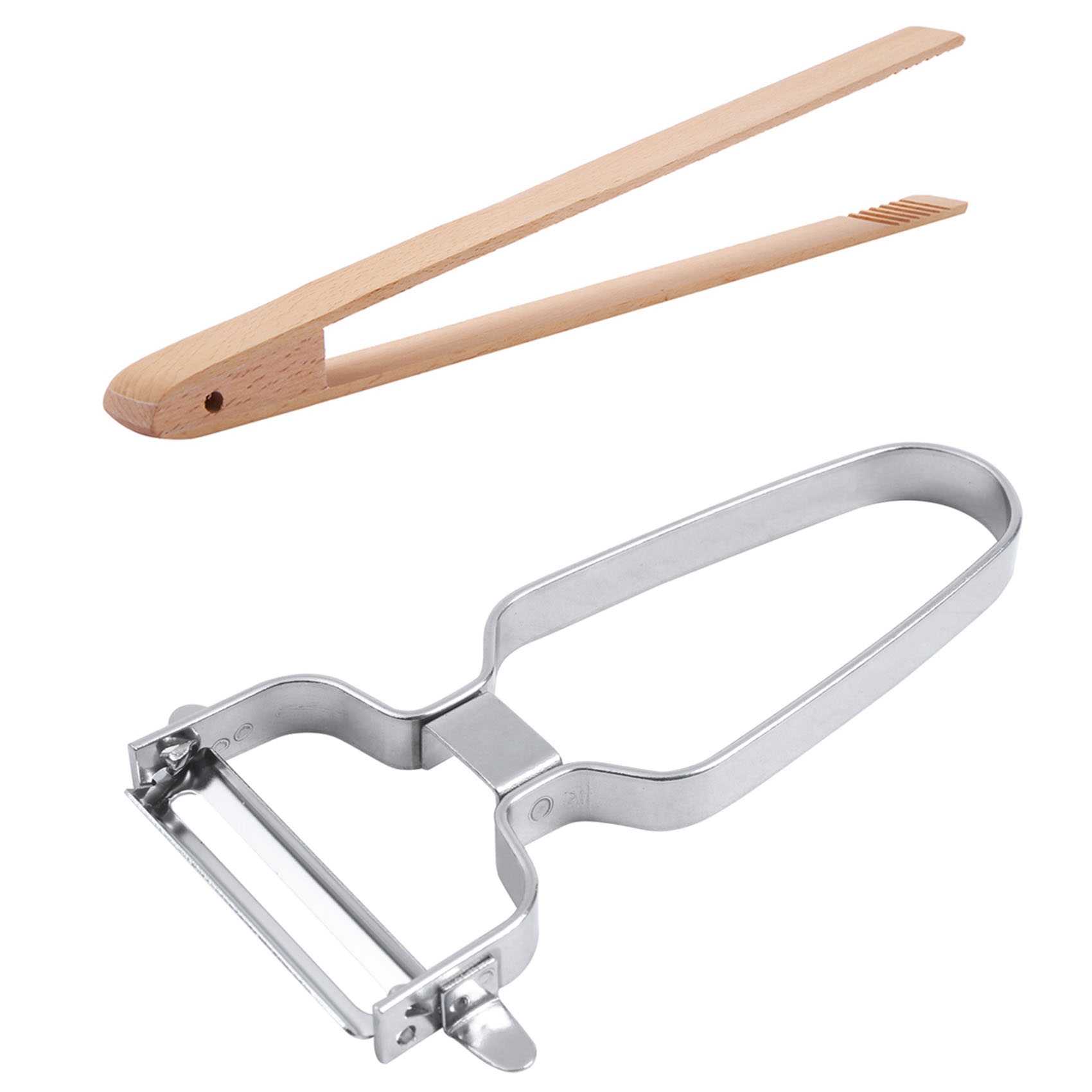 NAMUNY 4 Packs 12 Inch Wood Toaster Tongs Kitchen Tongs & 1x 2 in 1 Fruit and Vegetable Slicer Planer Potato Carrot Grinder