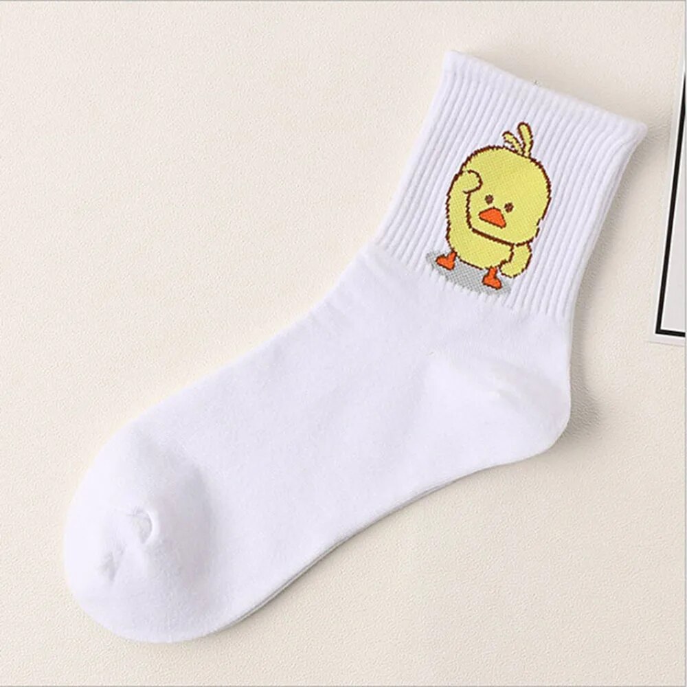 【LuckyBabyFans Store】5 Colors Women's Lovely Little Yellow Duck Socks Ladies Cartoon Buck Short Socks Cute Funny Socks