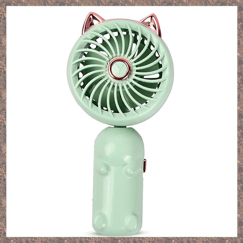 1 PCS Portable Hand Held Fan Mini Fan with Cat Ears with USB Rechargeable Battery (Green)