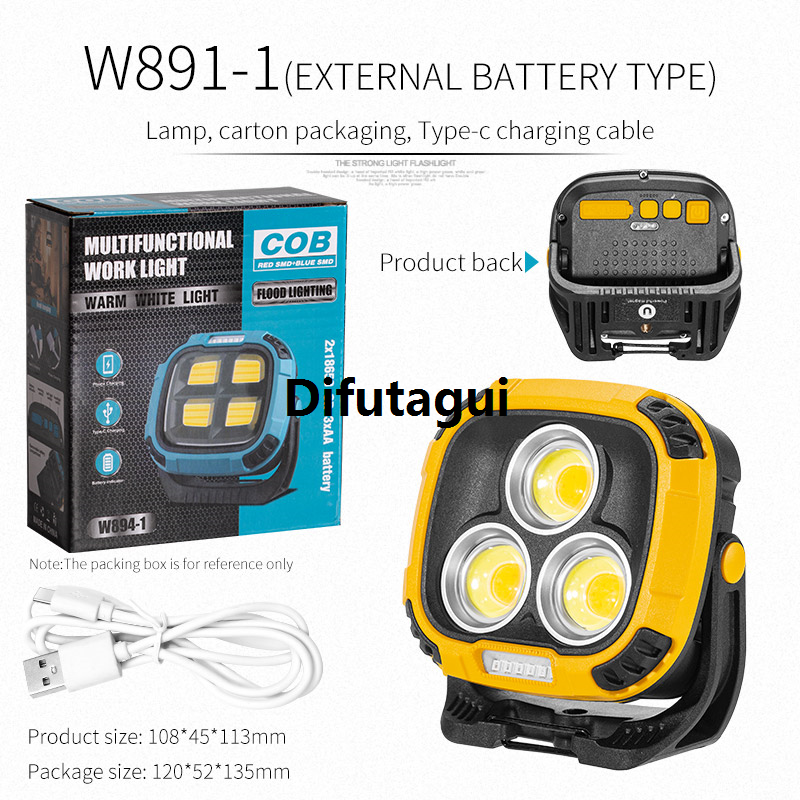 Difutagui ESMATER 91 COB Multi-Function Portable Rechargeable Spotlight Profesional LED Working Lamp Emergency Portable Strong Light