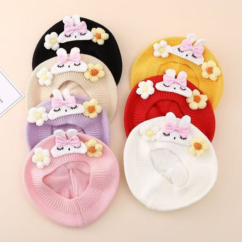 Cute Flower Baby Beret Hat Winter Warm Ear Protection Winter Warm Cap Korean Soft Artist Painter Caps Infant Girls
