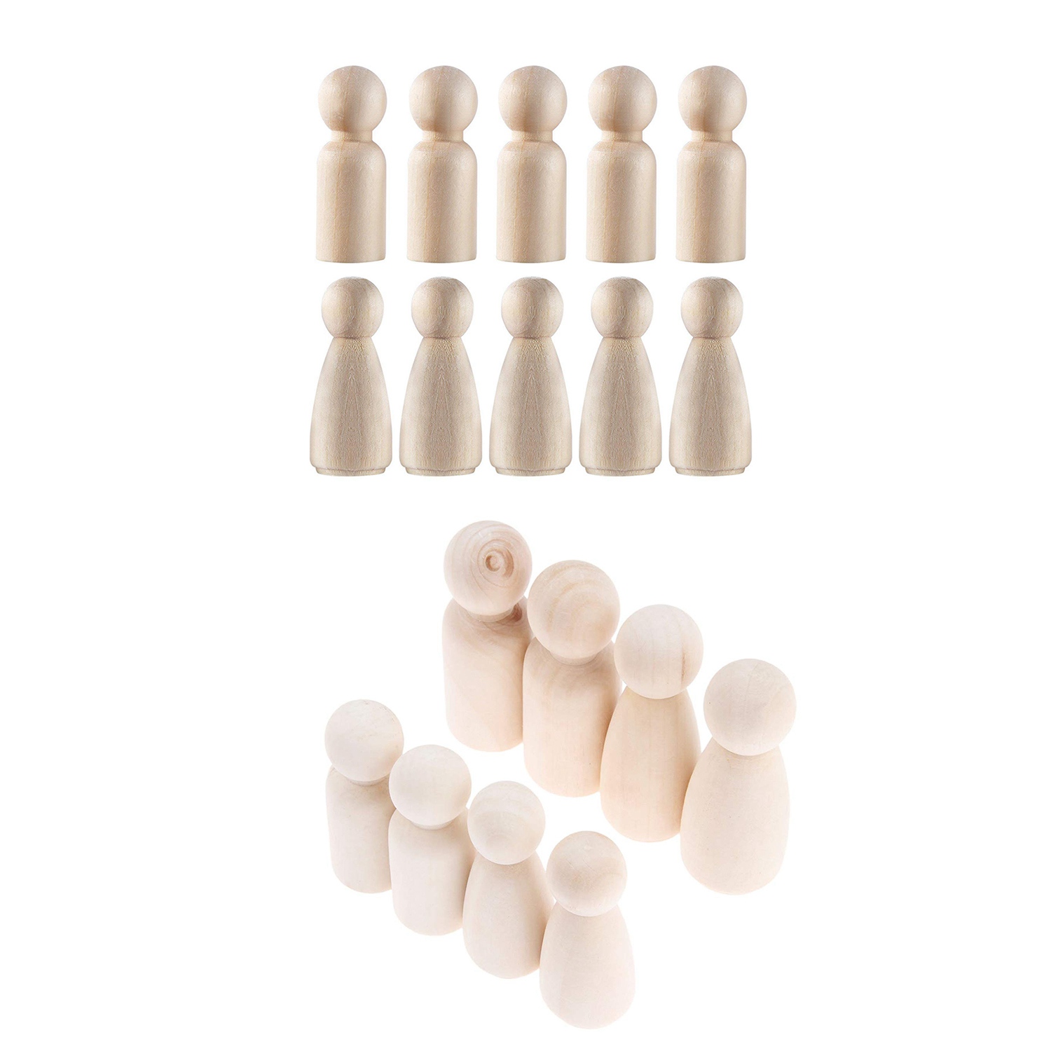 ZOROOM 10 Pieces 65 mm Unfinished Wooden Peg Dolls Wooden & 16 Pcs People Shapes, Male&Female Decorative Wooden Doll People