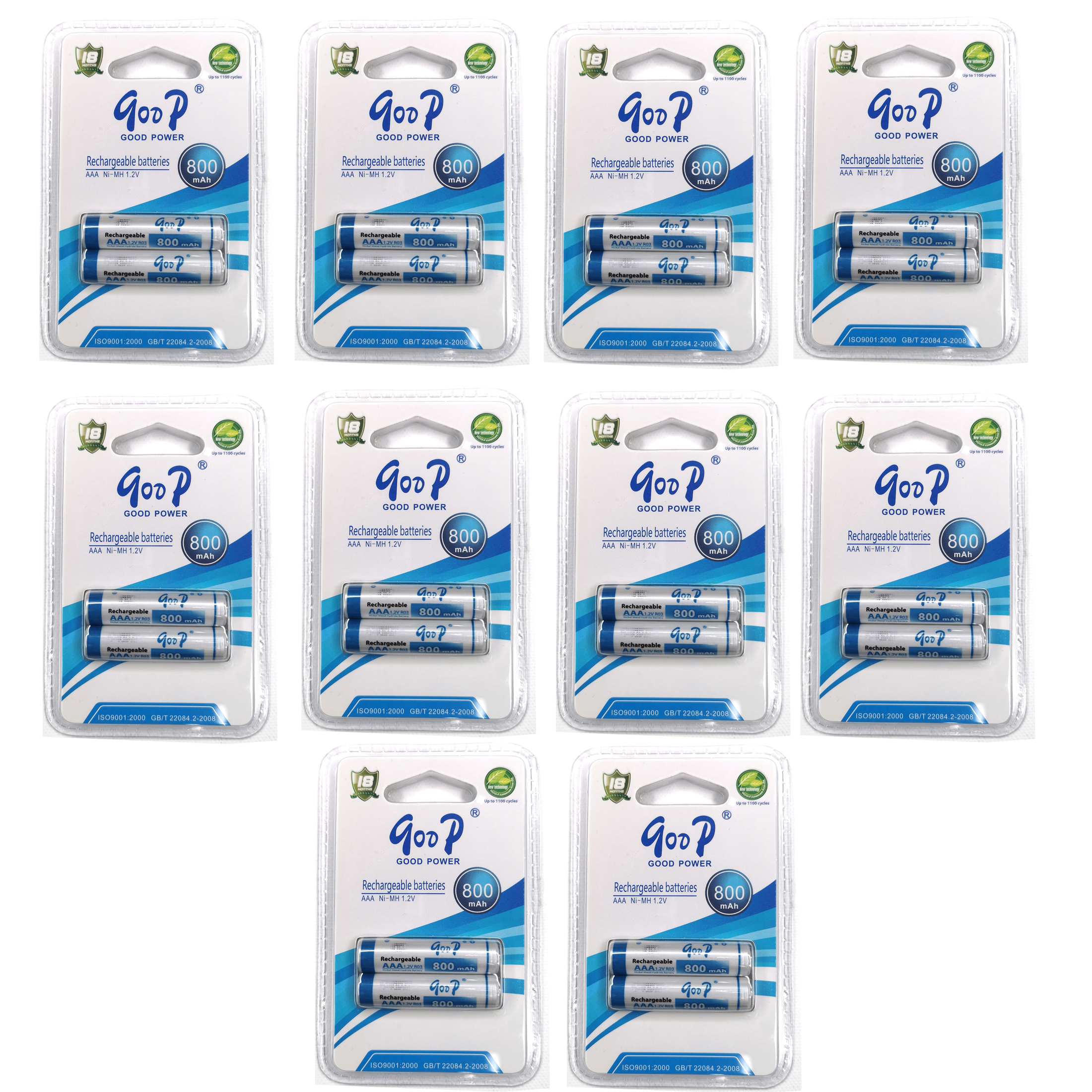 Goop AA Sized 800mAh Rechargeable Battery 20 Pcs (10 Pairs) For Smart Device, Remote Control, Baby's Toy, Digital Camera, Flashlight