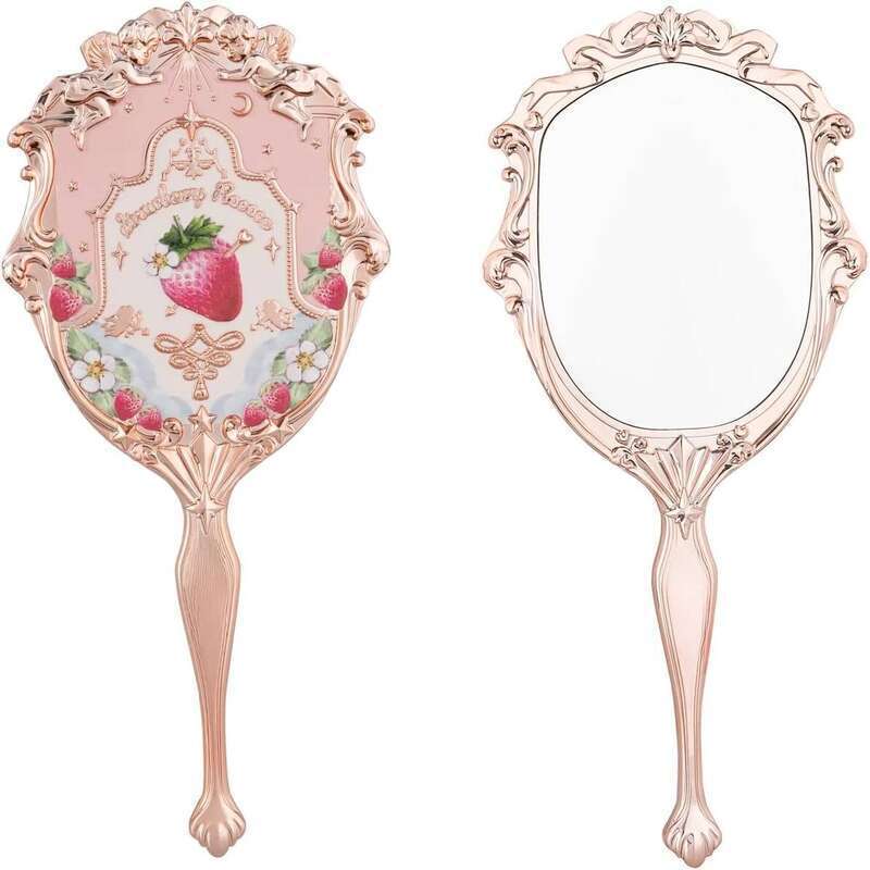 Strawberry Rococo Handheld Mirror,Portable Vintage Mirror,Durable Metal Mirror,Cute & Aesthetic Princess Mirror,with Long Handle