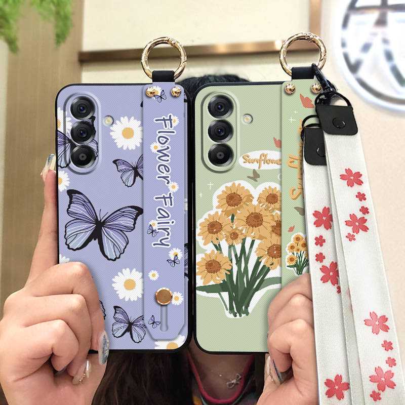 Back Cover Wrist Strap Phone Case For Samsung Galaxy A57 5G/SM-A5760 Shockproof Phone Holder Anti-dust Wristband Flower