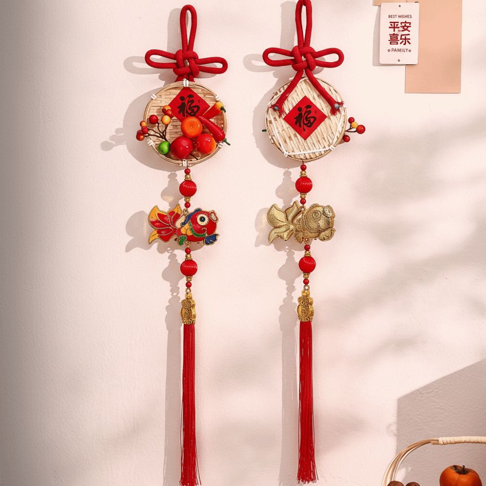 Creative Traditional New Year Pendant Chinese Knot Tassel Wall Door Hanging Ornaments Bamboo Woven Good Horse Year Decoration New Year Gift