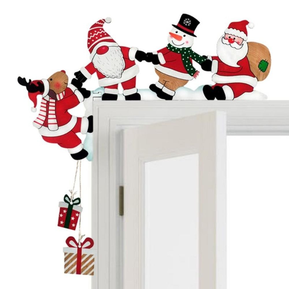 1/2 pcs New Santa Door Corner Decor Christmas Cartoon Door Frame Decor Card Snowman Reindeer Frame Sign Wooden Pendant