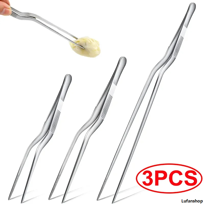 Lufanshop2025 New 3/1Pcs Kitchen Tweezer Utensil BBQ Tweezer Food Clip Kitchen Bar Chief Tong Stainless Steel Portable for Picnic Barbecue Cooking Bargain price