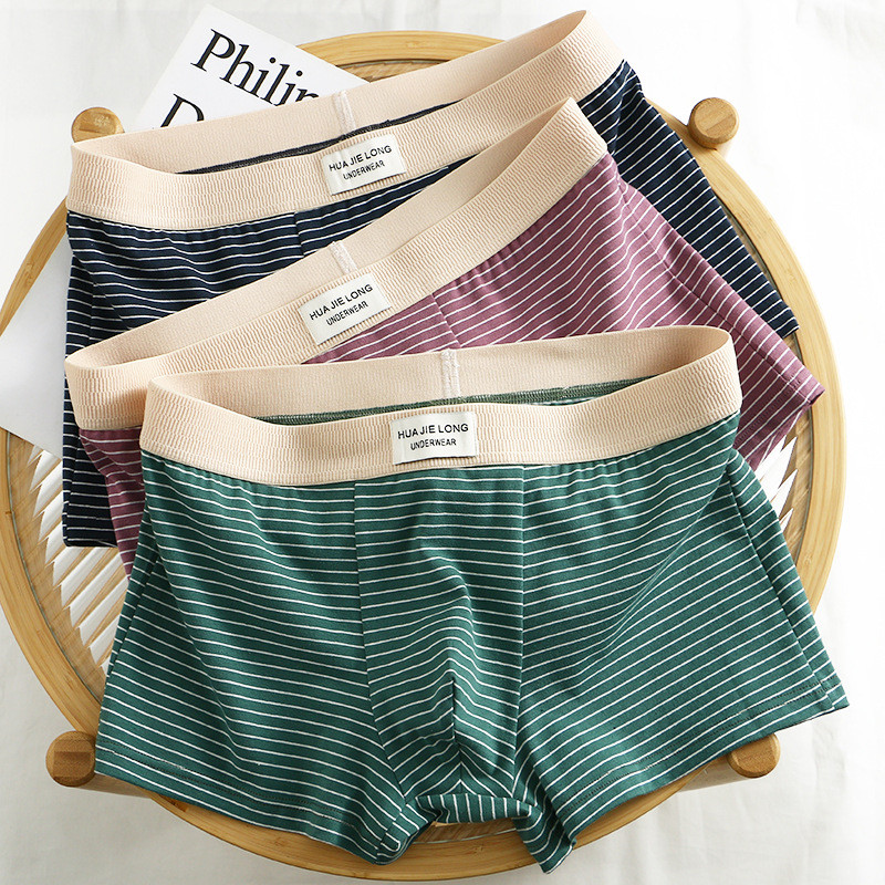 New New Men's Underwear Striped Cotton Wholesale Mid-waist Trendy Men's Boys Breathable and Comfortable Boxers D6233