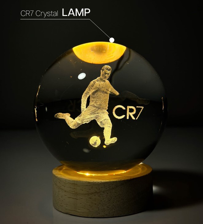 3D Crystal Ball Night Light featuring a Cristiano Ronaldo (CR7) design