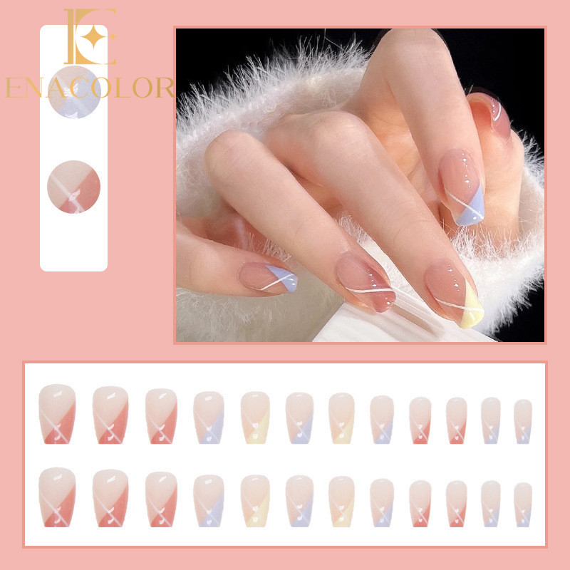 24Pcs Spring Day Fresh Fake Nails with Glue DIY Art Design False Nails Wearable Nails Stylish Pattern Artificial Nails