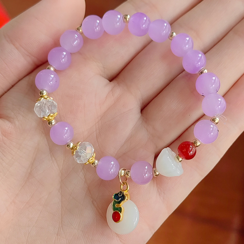【Mega Sale】New White Jade Pendant Female Gift Student Jewelry Candy Crystal Glass Bead Bracelet