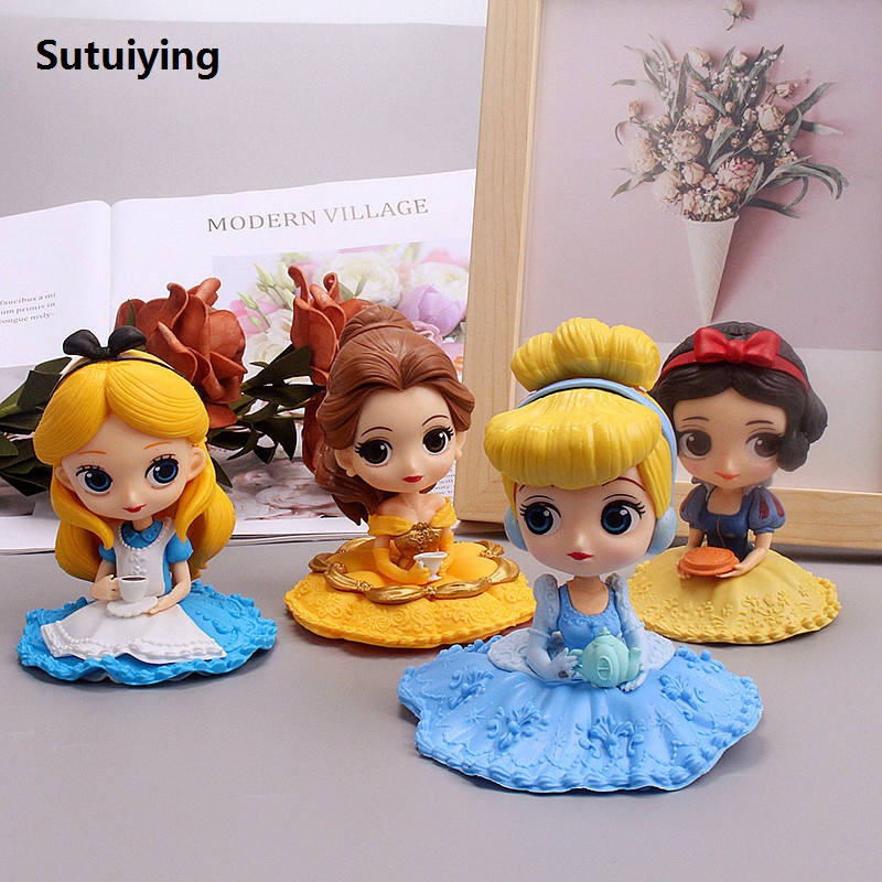 Sutuiying 10cm Disney Q Posket Snow White Sofia Alice Belle Mermaid Aurore Sales promotion Princess Figures Toys Collectible Model Dolls Cake Decoration