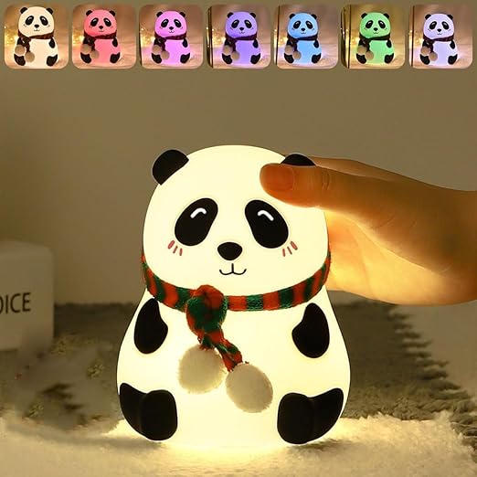 MoonlitDreams Panda Night Lamp - Touch Control Silicone Lamp with 7 Color Changing LED, USB Rechargeable Night Light for Kids Bedroom, Birthday Gift for Girls & Boys