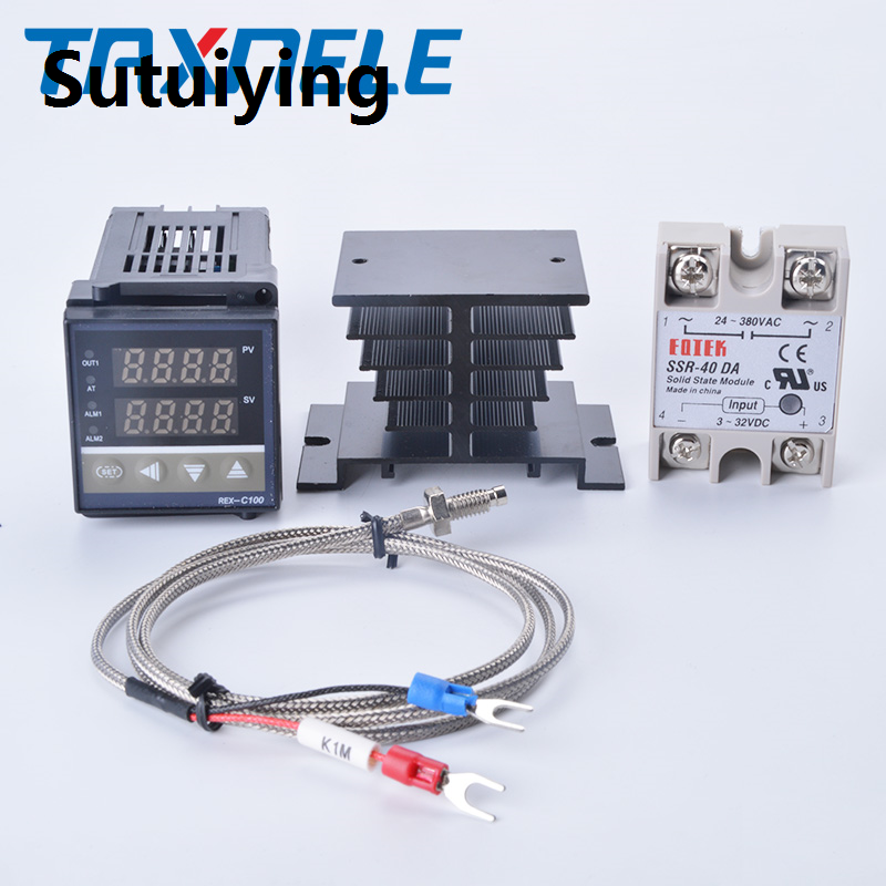 Sutuiying Digital PID Temperature Controller REX-C100 REX C100 thermostat Sales promotion + 40DA SSR Relay+ K Thermocouple 1m Probe RKC