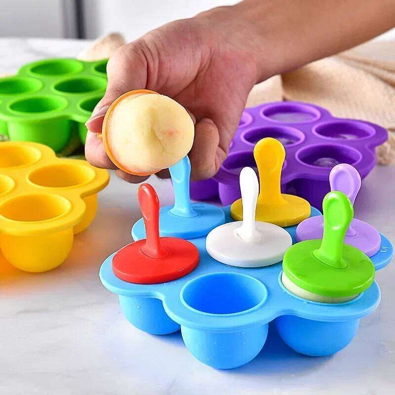 Cream Mold Colorful 7 Holes Childrens Homemade Popsicles Molds Food Grade Silicone DIY Ice Moulds Home Kitchen Accessories
