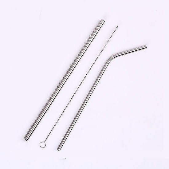 3 Pcs Stainless Steel Drinking Straw Set Reusable Straws W/Clean Brushes