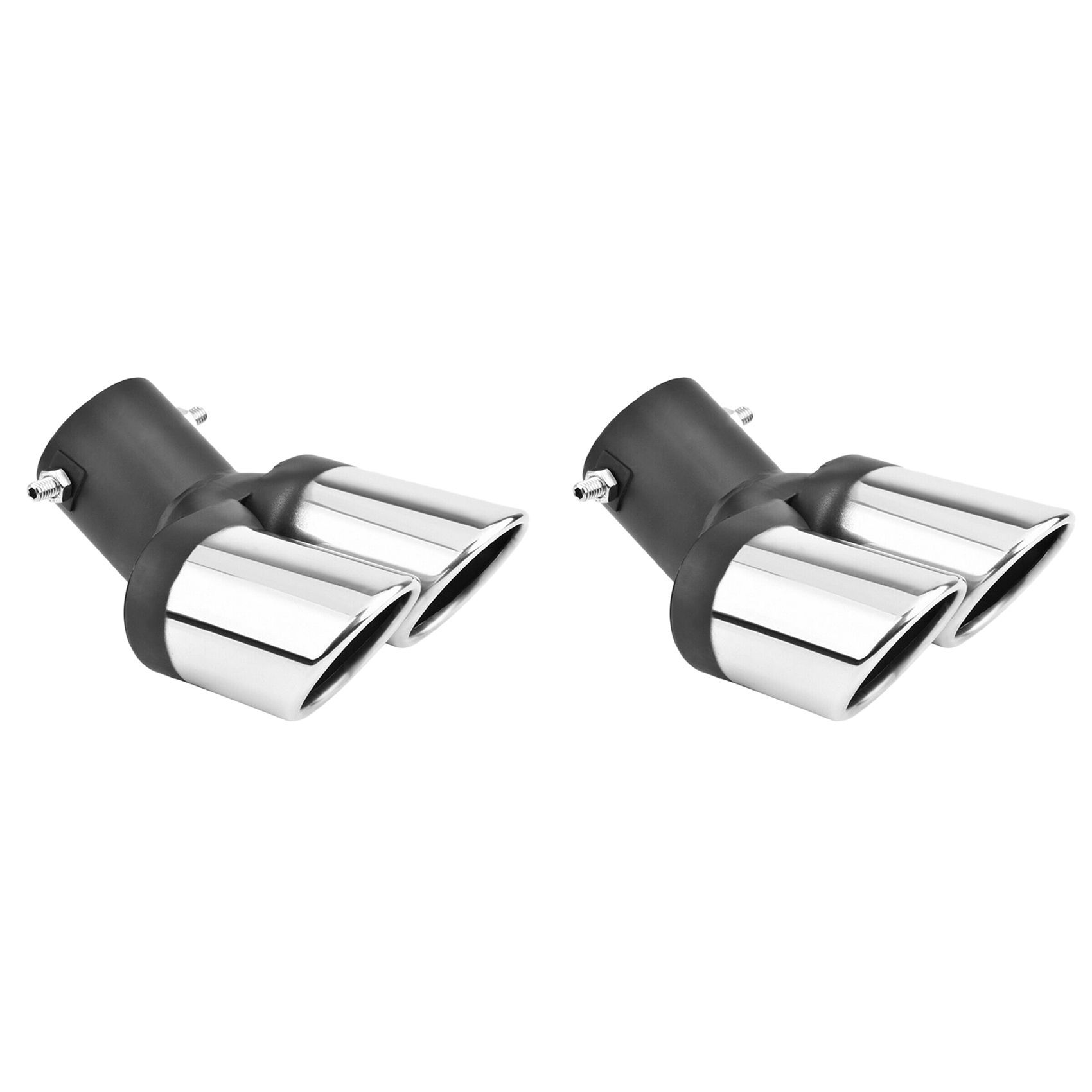 FORIDE 2X Car Universal 63mm Stainless Steel Dual Outlet Exhaust Pipe Muffler Tail Throat Muffler Tip Pipe Grilled Black