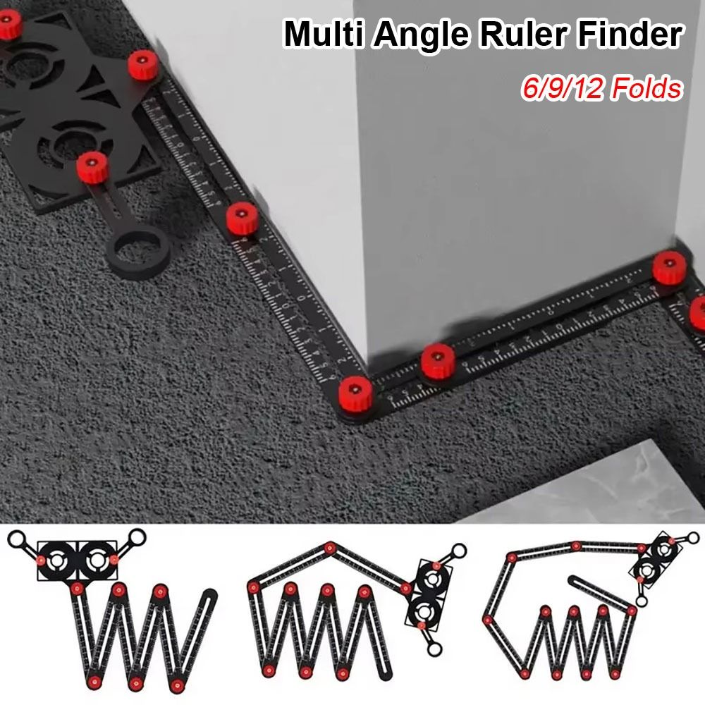 1Pcs New 6/9/12 Folds Multi Angle Ruler Finder Perforated Mold Tile Hole Measuring Ruler Aluminium Alloy Universal Locator Drill Guide Template Tool