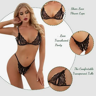 1 Pcs Women Lace Lingerie Bikini G-String Bra Thong Underwear Set, Fits For (45-65Kg) (28-34 Waist Size) Ideal for Sleepovers