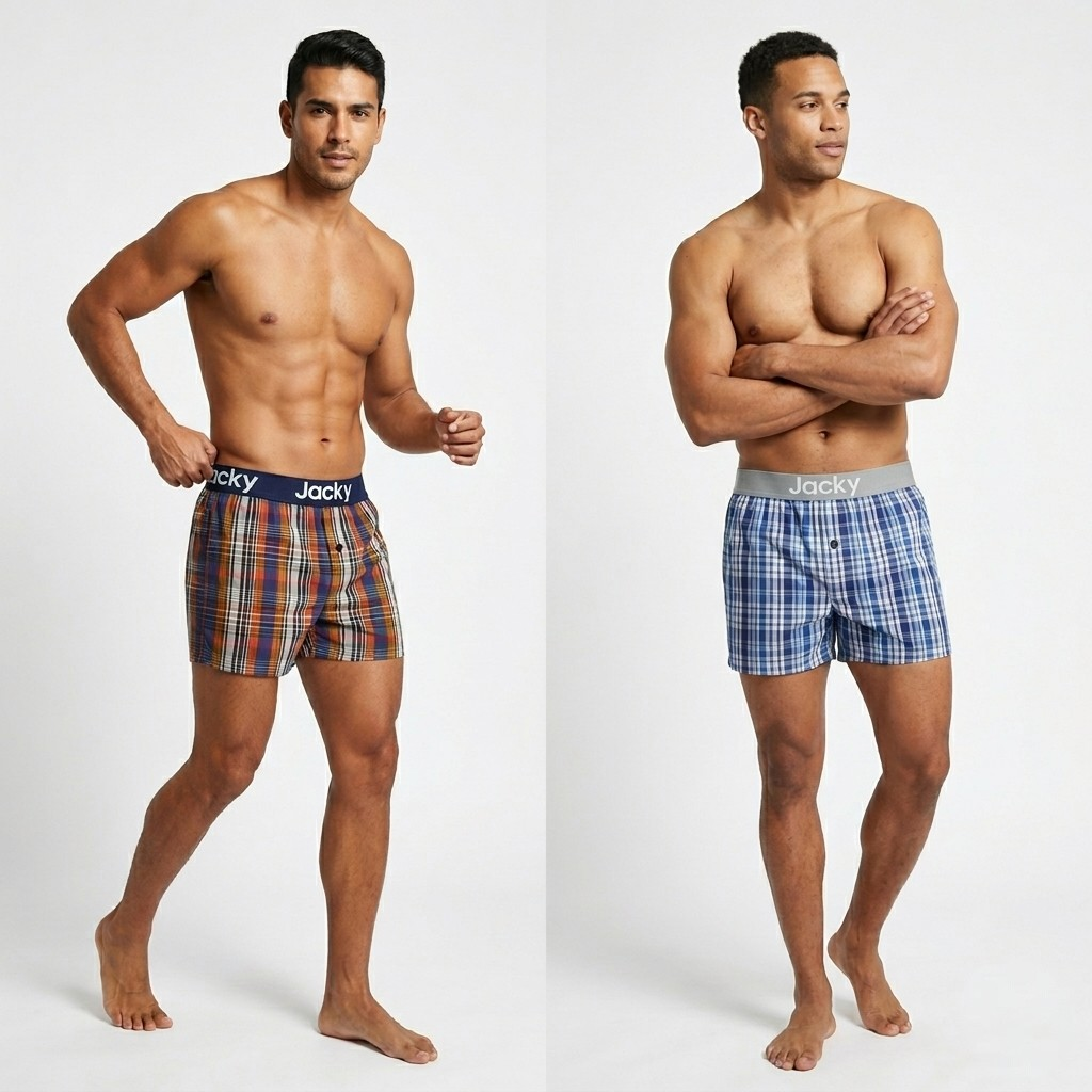 2-Pack Men's Cotton Plaid Boxer Shorts with Comfort Waistband