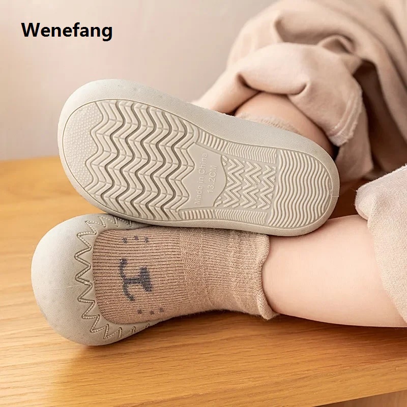 Wenefang Baby Socks Shoes Infant Cute Cartoon Kids Boy Shoes Soft Rubber Sole Portable Child Floor Sneaker BeBe Booties Toddler Girls First Walker