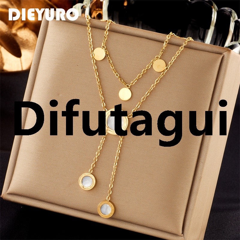 Difutagui DIEYURO 316L Stainless Steel Round Roman Numeral Dial Long Pendant 2025 Necklace For Women Fashion Girls Clavicle Chain Jewelry Gifts