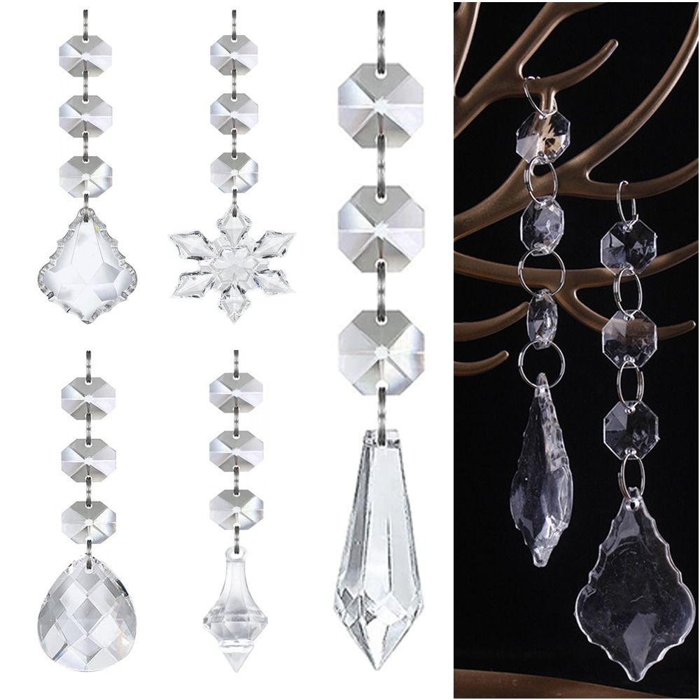 5pcs New Simulate Ice Cone Acrylic Snowflake Pendant Crystal Diamond Festive Atmosphere Crystal Hanging String Transparent Party Decor Xmas Tree Decoration Christmas