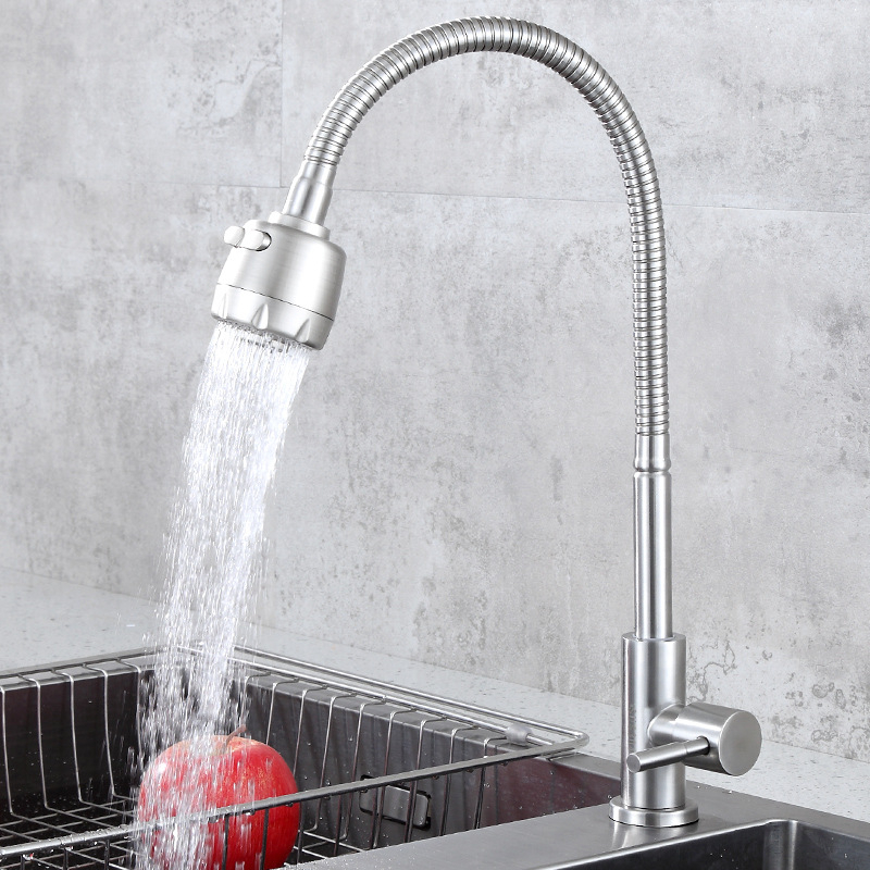 304 Stainless Steel Flexible Universal Tube Kitchen Faucet Brushed Single Cold Tap Thread G1/2'