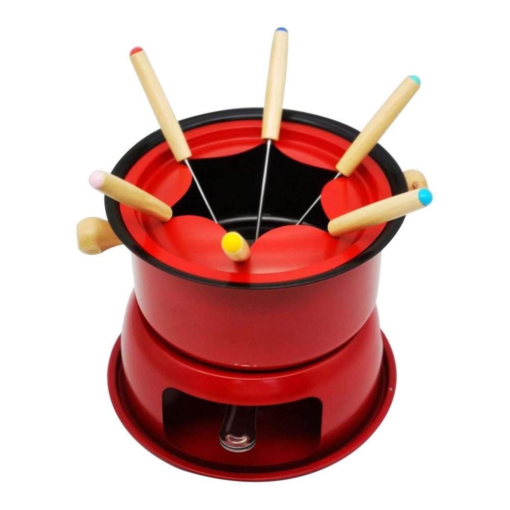 ARELENE Red Mini Stainless Steel Fondue Pot Set Cheese Chocolate Fondue 6 Dipping Forks and Removable Pot Melts Candy Sauce Dip