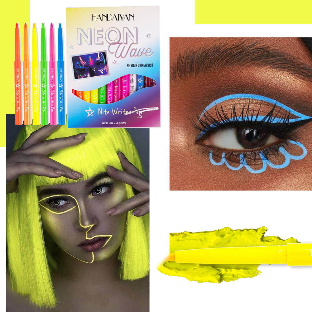 Linman totoro New style 12 Colors Fluorescent Eyeliner Pen Waterproof Face Pain ting Pen Long Lasting Night Luminous Eye Liner for Party Stage Makeup Art