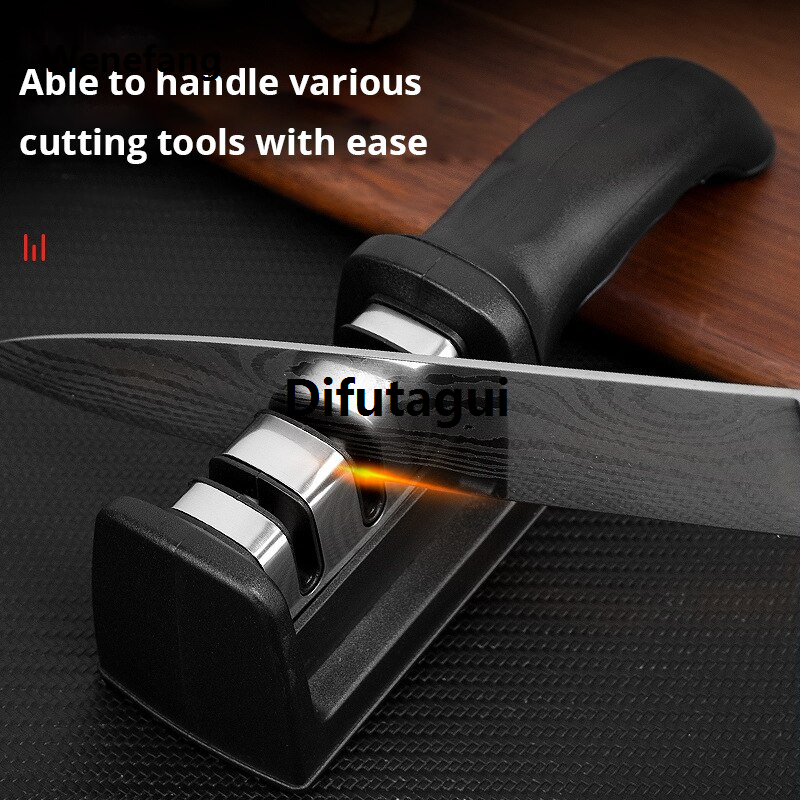 Difutagui 1Pc Black Kitchen Three Segment Sharpener Household Multi Functional Original New style Hand Held Three Purpose Sharpening Stone Kitchen Tool