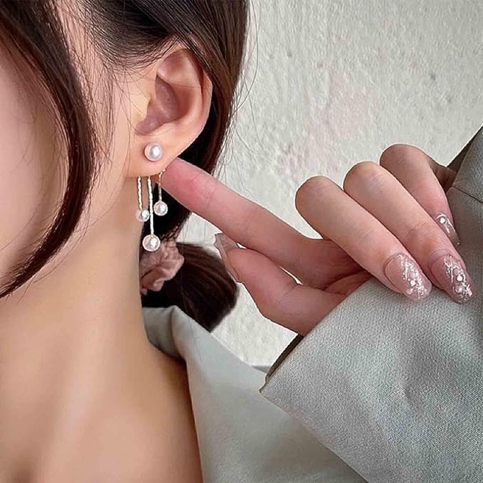 1 Pair New Classic Elegant Imitation Double Pearl Dangle Earrings/Crystal Long Tassel Drop Earring For Women