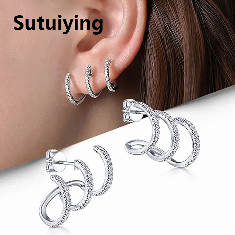 Sutuiying Creative Simple Lines 925 Sterling Silver Stud Earrings for Women Men Vintage Unusual Irregular Metal Earrings for Women Jewelry