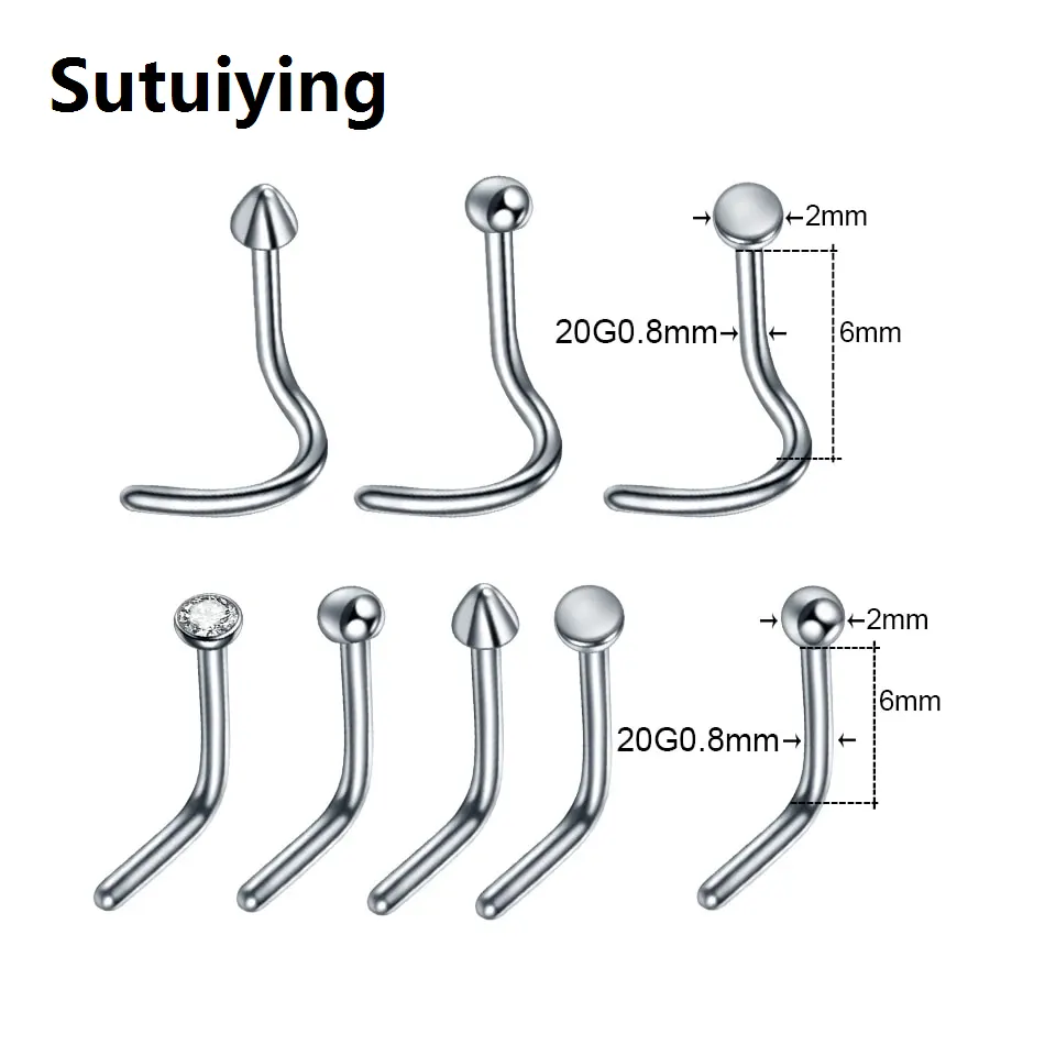 Sutuiying 1PC Titanium Nose Stud L-Shape Nariz Studs Screws Nose Ring Hoop Piercings Gem Nostril Earring Stud Piercings Fashion Jewelry - image 1