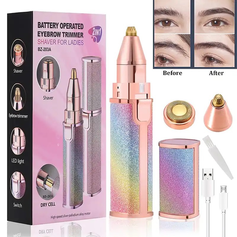 Original Rechargeable Facial Beauty 2 In 1 Electric Eyebrow Trimmer +Body Facial Hair Removal For Women...High Quality Pocket Sized Rechargeable Hair Removal Machine... Finishing Touch Epilator Trimmer For Women...Upper Lips Hair Removal Lipstick Shape